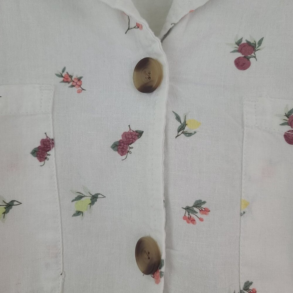 Dip Womens Sz 1X Linen Floral Fruits Button Tie Front Blouse Casual Boho Top - Picture 2 of 8